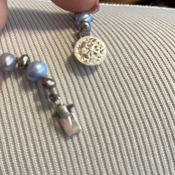 Blue & grey pearl necklace or bracelet - Picture 5 of 8